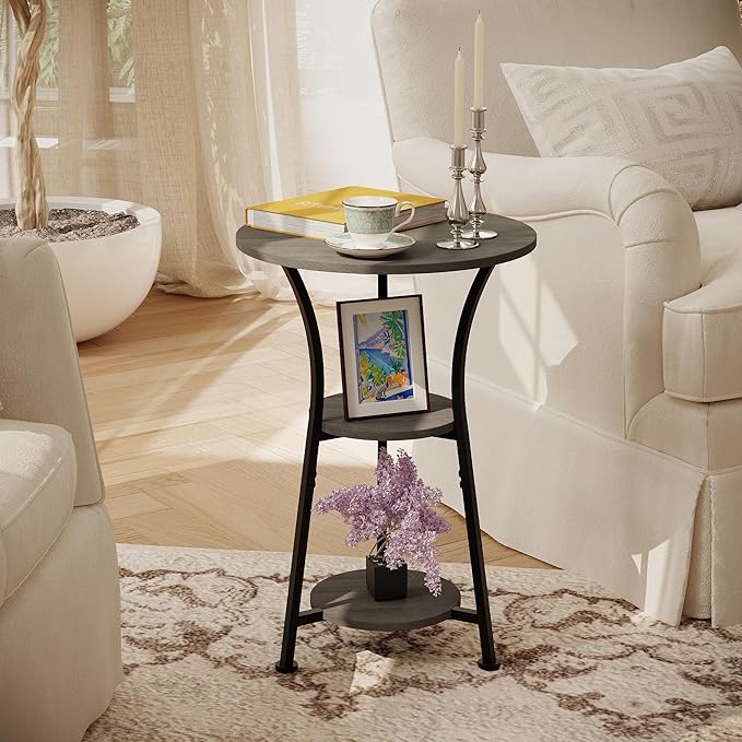 Dulcii Small Round End Table for Narrow and Small Space, 3-Tier Round Accent - Image 2