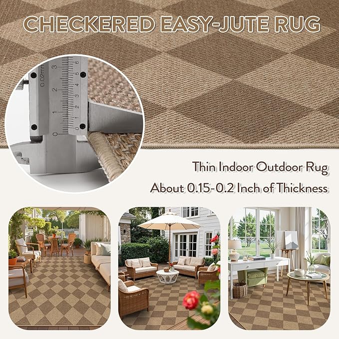 Lahome Checkered Easy Jute Rug 8x10, Washable Rugs - Image 5