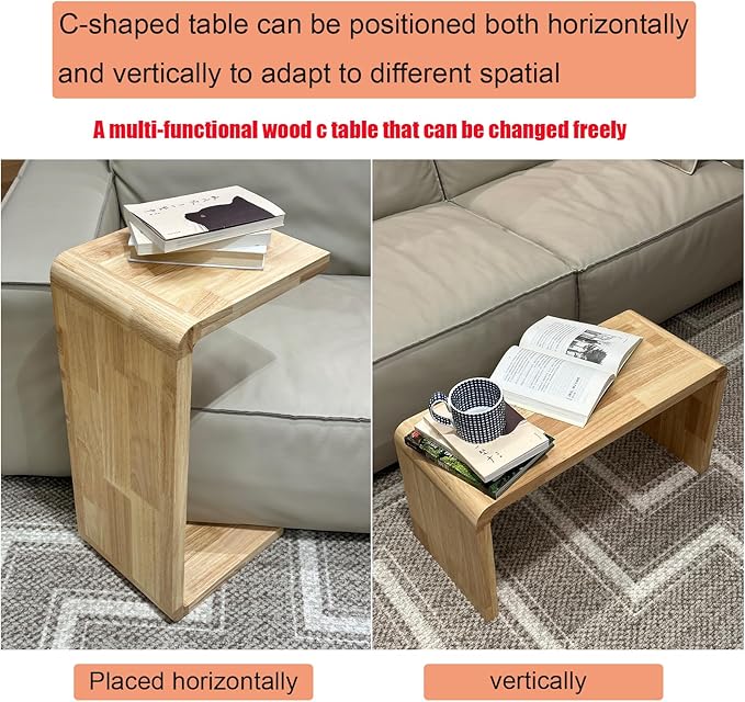 C Shaped End Table, Solid Wood C Side Table - Image 3