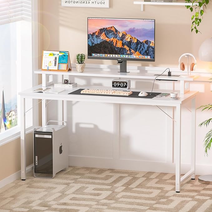 Computer Desk with USB Power Outlets and LED Lights, 47 inch Gaming Desk with - Image 2