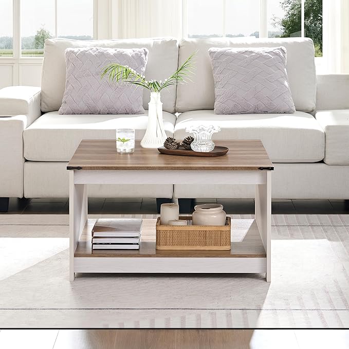 Farmhouse Coffee Table for Living Room, Wood Square Coffee Tables, 31.5" D x - Image 5