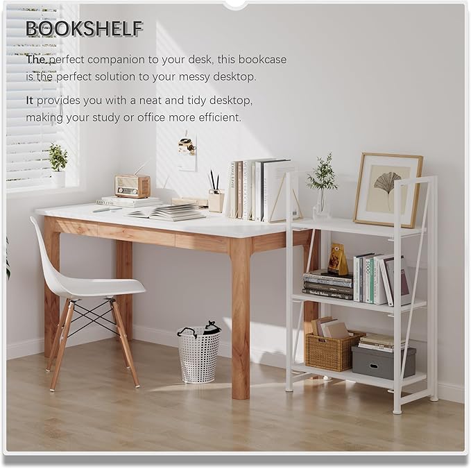 4NM No-Assembly Folding Bookshelf Storage Shelves 3 Tiers Vintage Bookcase - Image 3