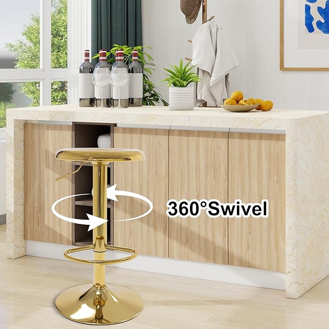 CAROLMADE Bar Stools Set of 2, Adjustable Metal Bar stools Swivel Counter - Image 5