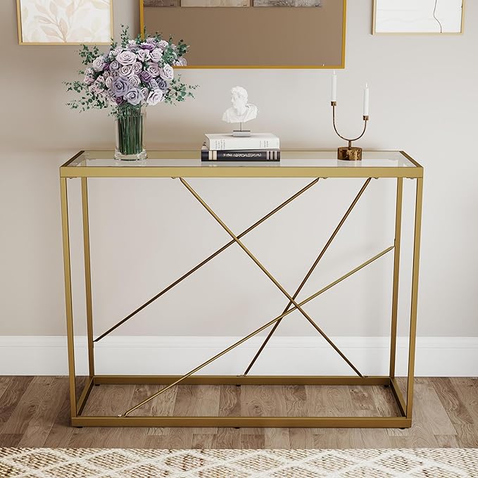 OIOG Glass Console Table for Entryway, Modern Sofa Table - Image 2