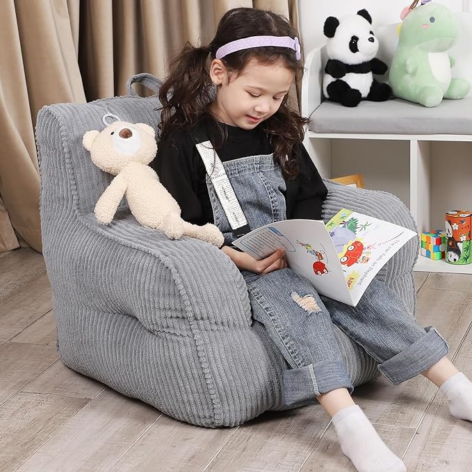 Kids Bean Bag Chair with a Plush Bear, Comfy Toddler Chair - Image 2