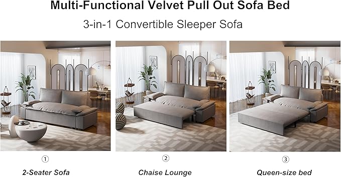 ERYE 73.2" Queen Size Sleeper Sofabed Modern 3 in 1 Convertible Loveseat - Image 10