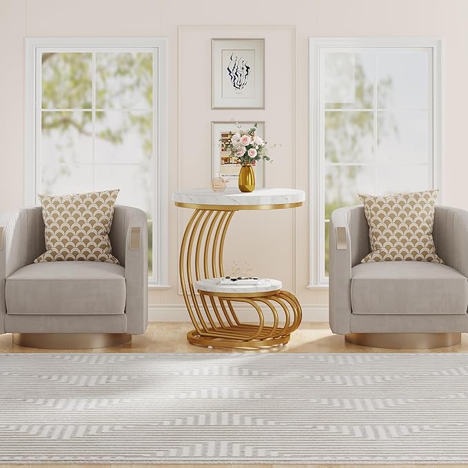 Tribesigns Gold Round End Table: 2 Tiers Side Table Set of 2 - Image 9