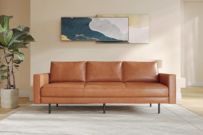 Valencia Varese 90" Full Leather Couch Cognac Tan Brown- Italian Nappa Leather - Image 2