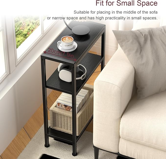 Narrow Side Table for Small Space Set of 2, 3-Tier Small End Table - Image 4