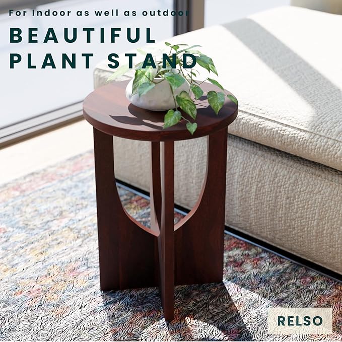 Relso Stupa Solid Wood End Table – 22" Tall Round Side Table - Image 5