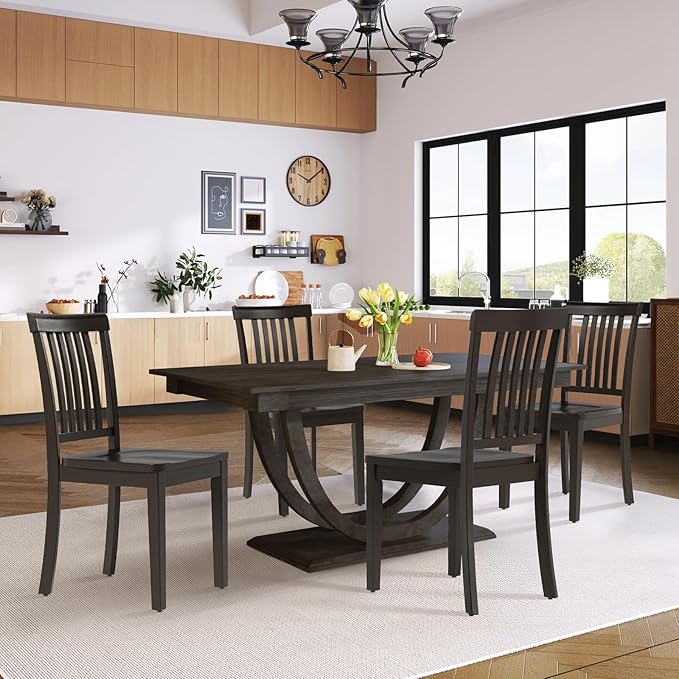 COLAMY Wooden Dining Chairs Set of 4, Solid Rubberwood Kitchen & Dining Room - Image 3