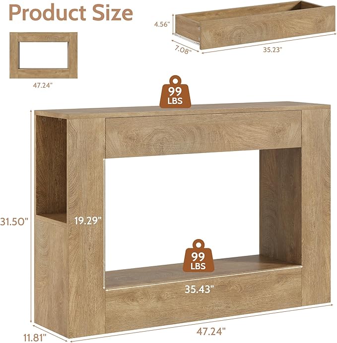 Farmhouse Console Table with Drawer, Narrow Sofa Table Behind Couch - Image 2