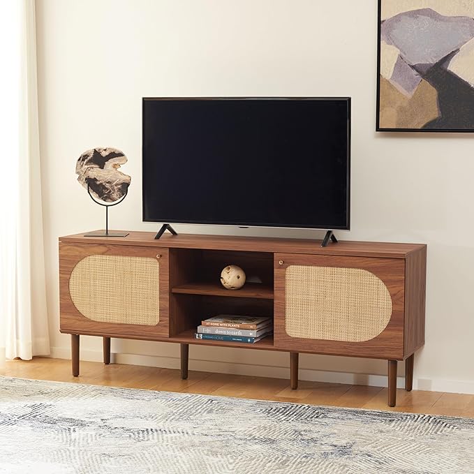 SAFAVIEH Claude TV Stand for up to 65" Flatscreen – Walnut, 2 Sliding Doors by SAFAVIEH