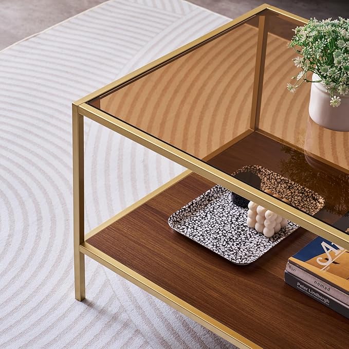Glass Coffee Table for Living Room and Bedroom, 2-Tier Mid-Century Modern Table - Image 8
