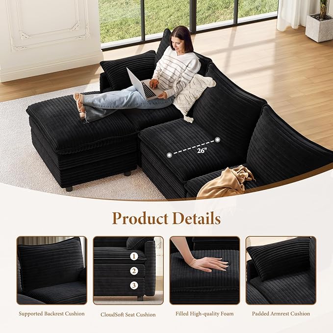 Vesgantti 142" Cloud Couch Sectional Modular Sofa, Comfy Sectional Couch - Image 4
