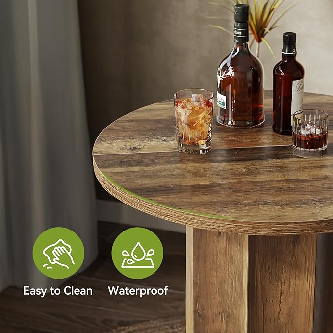 LITTLE TREE Round Bar Table, 39.4" H Wooden Bistro Pub Table - Image 6