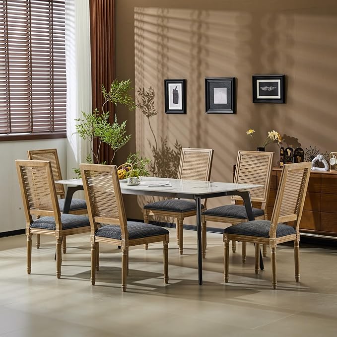 Merax Upholstered Solid Wood Dining Chairs Set of 6, French Country Style - Image 5