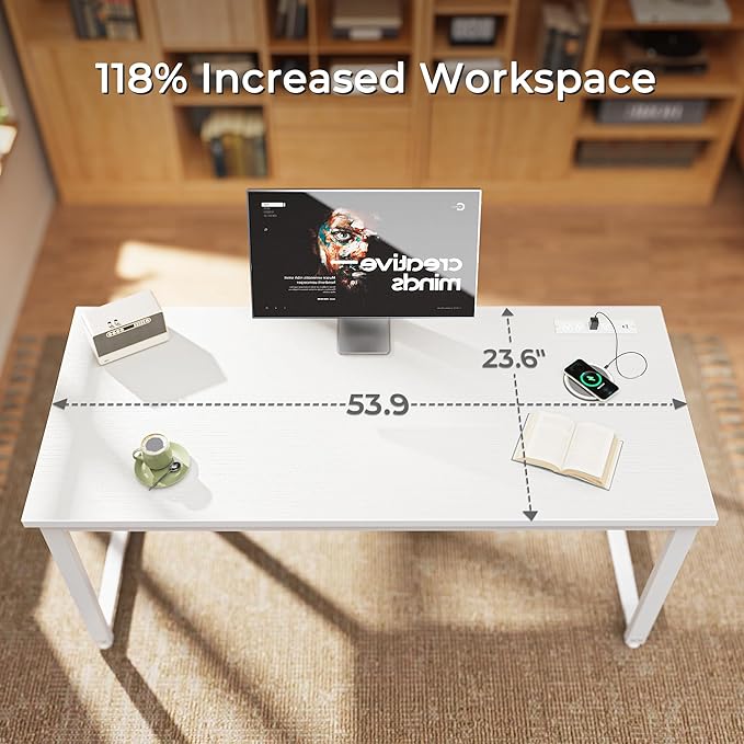 Huuger 55 x 24 inch Desk with Power Outlets & USB-C, Deeper & Thicker Desktop - Image 3