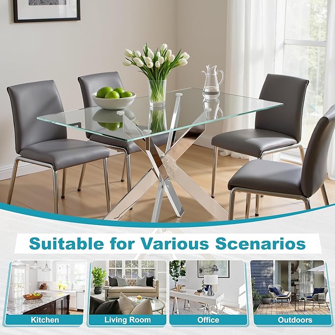 Dining Table for 4 Modern 47.2" Rectangular Glass Dining Table Kitchen & Dining - Image 7