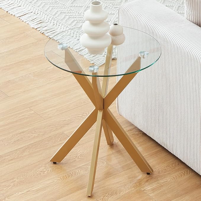 Modern Glass End Table, Small Round Side Table by EdwinsChoice-ModernFurniture