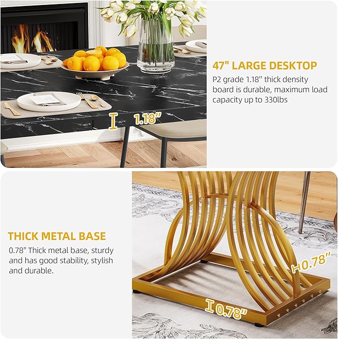 DWVO Modern Dining Table for 4 People 47 Inch Rectangular Kitchen Table - Image 4
