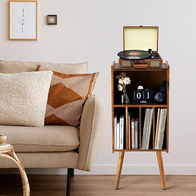 Wooden LP Record Player Stand, 3-Tier Turntable Stand Cabinet Holds up to 100 - Image 6