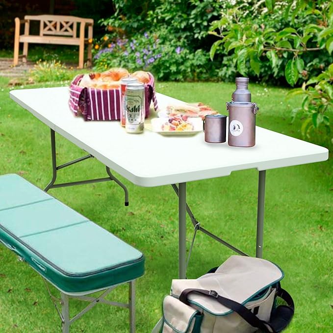 FORUP 6ft Table, Folding Utility Table, Fold-in-Half Portable Plastic Picnic - Image 2
