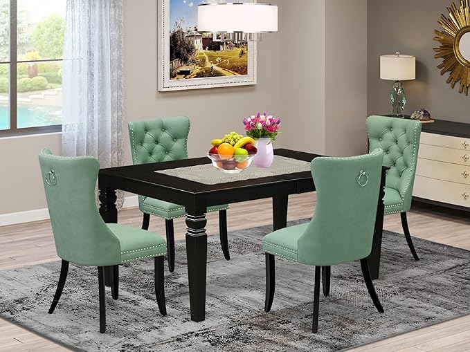 East West Furniture LGDA5-BLK-22 5 Piece Dining Set Contains a Rectangle Wooden - Image 2