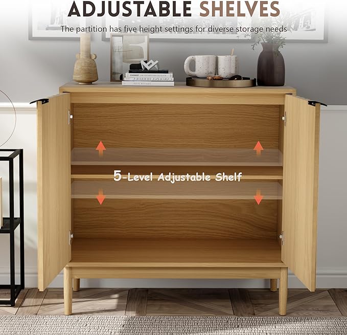 Fluted Cabinet with Storage, Buffet Cabinet Sideborad with Door, Kitchen Buffet - Image 5