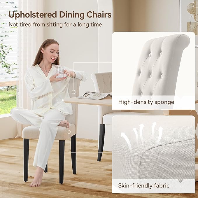 Upholstered Dining Chairs Set of 6, Button Tufted Parsons Dining Chair - Image 6