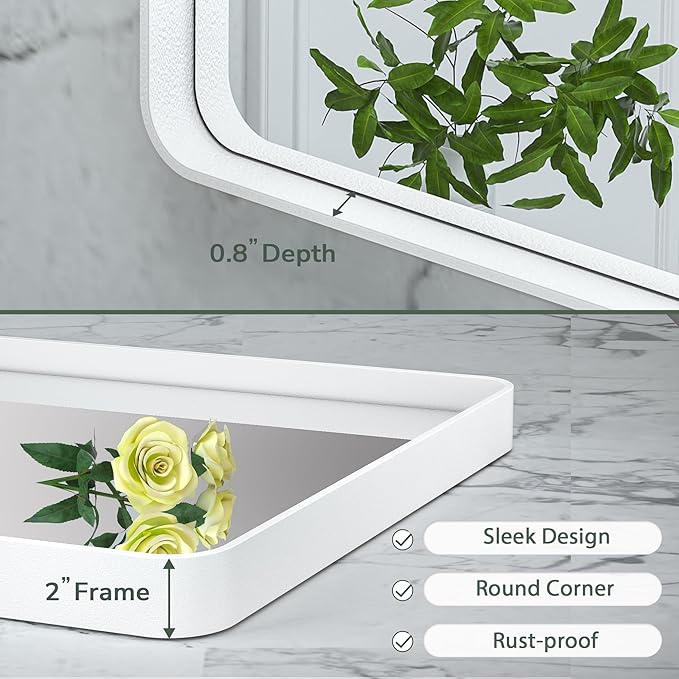 TokeShimi 48 x 24 Inch Bathroom Mirror White Vanity Wall Mirror - Image 4