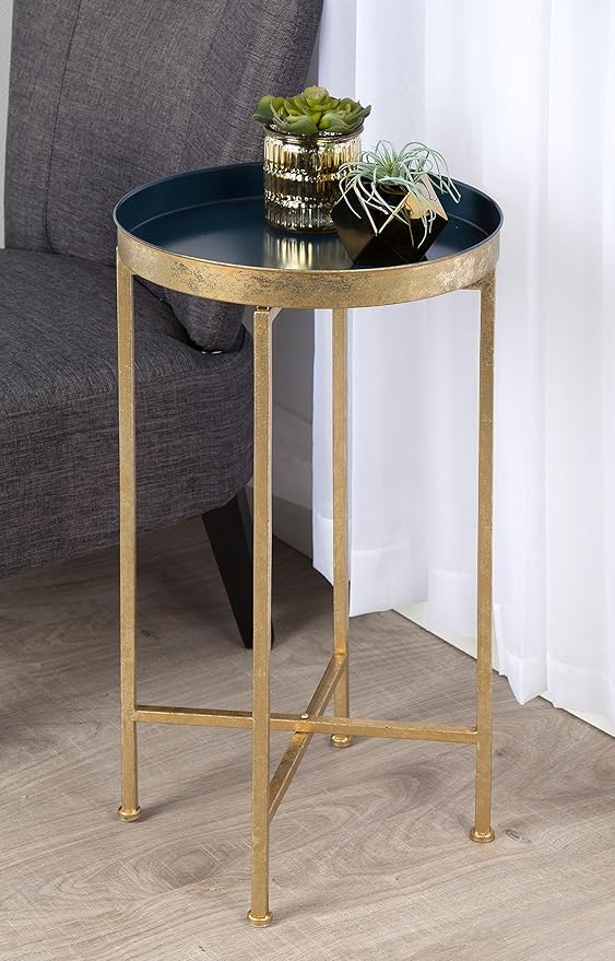 Kate and Laurel Celia Round Metal Foldable Tray Accent Table - Image 2
