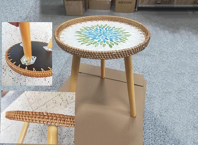 Rattan Round Side Table, Handmade Rattan Tray - Image 8