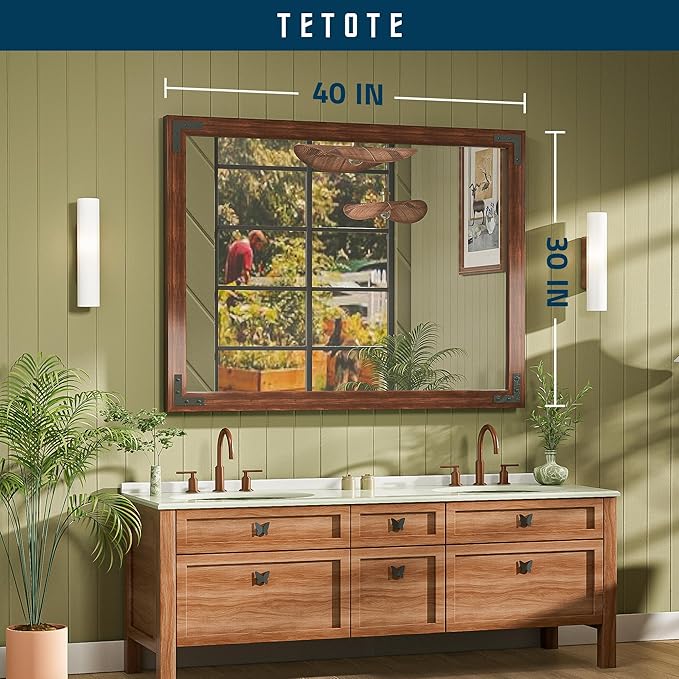 TETOTE 40 x 30 Walnut Wood Mirror - Image 7