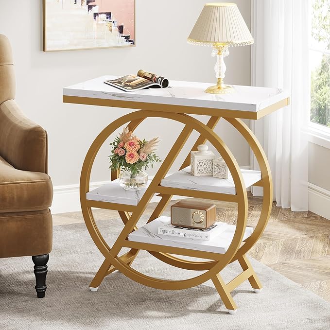 Tribesigns End Table for Living Room, 3-Tier Faux Marble Side Table by Tribesigns