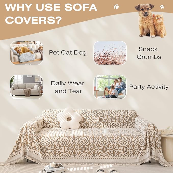 STACYPIK Modern Khaki Jacquard Couch Cover French Style L-Shape Sofa Protector - Image 5