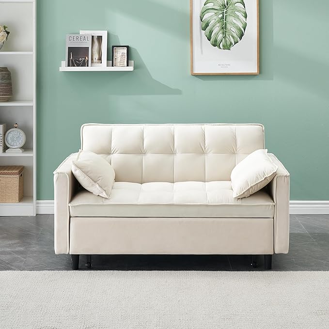 Ball & Cast Convertible Sofa Bed, Loveseat Sleeper Sofa W/Pull-Out Bed&2 Pillows - Image 3