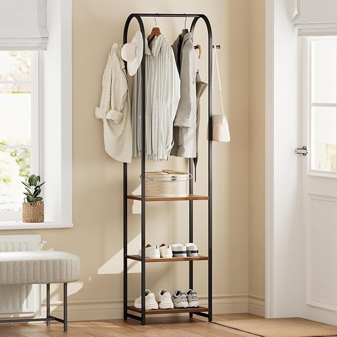 Garment Rack, Coat Rack With 3 Shelves and 4 Hooks, Hanging Rod - Image 2