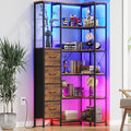Corner Bookshelf with LED Light Strips & 4 Fabric Drawers, 6-Tier Convertible by Unknown