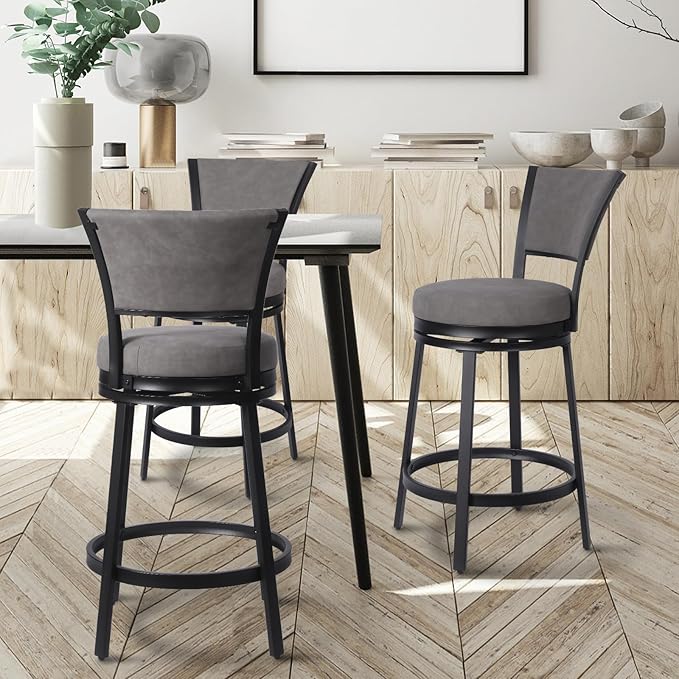 Bar Stools, Modern Counter Height Barstools Set of 2, Upholstered Metal Bar - Image 7