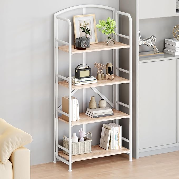 No-Assembly Folding Bookshelf Storage Shelves 4 Tiers Vintage Multifunctional - Image 4
