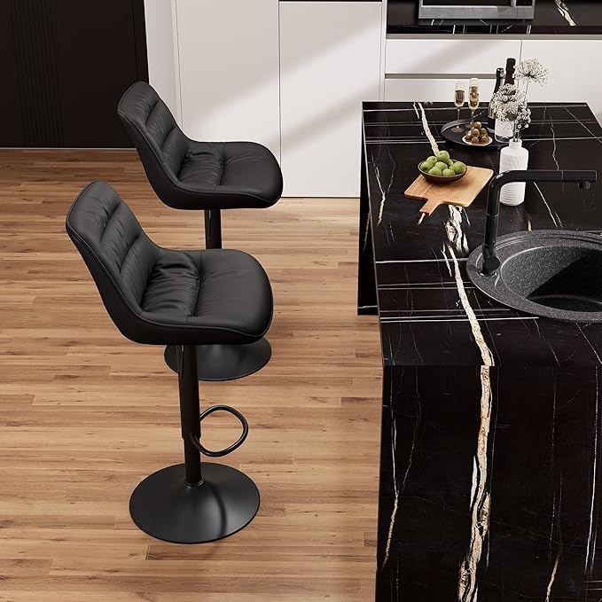 Kidol & Shellder Bar Stools Set of 2 Adjustable Swivel Black, PU Leather - Image 9