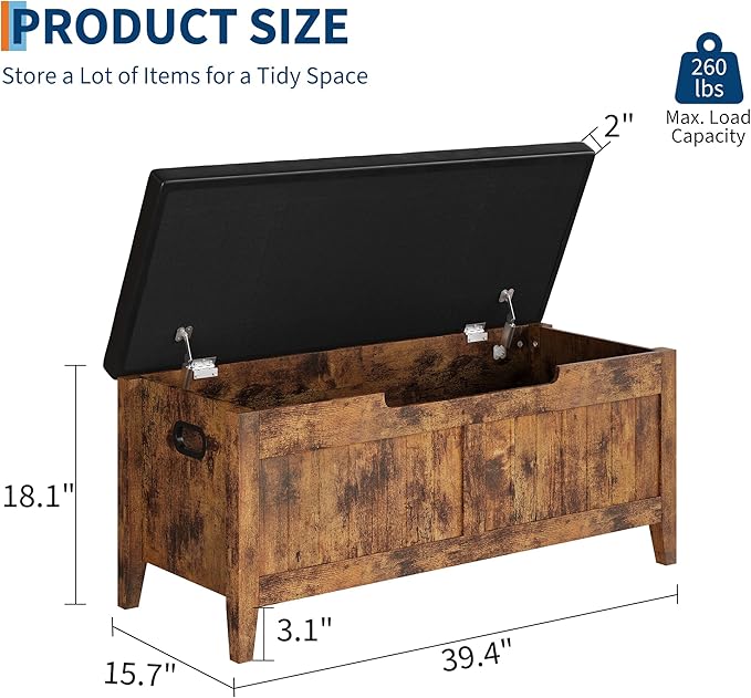GAOMON Storage Bench, 39.4” Wooden Chest Storage Box - Image 3