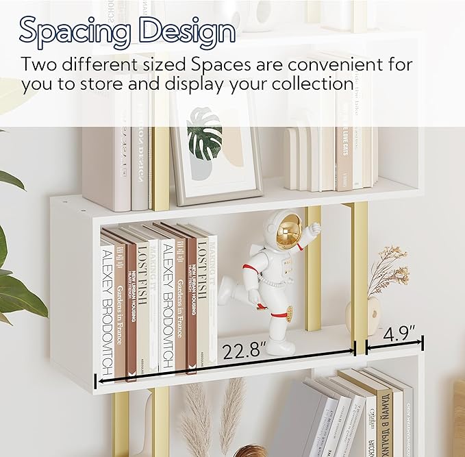 Yusong Geometric Bookcase, S Shaped Bookshelf 6-Tier Book Shelves - Image 8