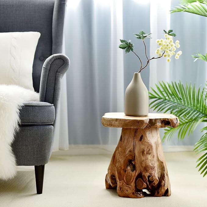 WELLAND Natural Cedar Stump Stool, Live Edge Side Table, Plant Stand, Small - Image 2