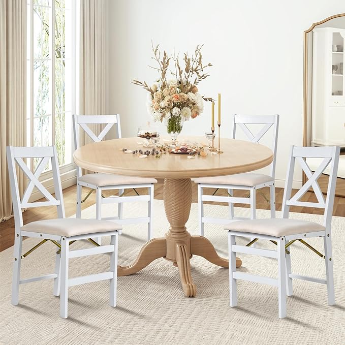 COLAMY Folding Dining Chairs Set of 4 – White Wooden Dining Room Chairs by COLAMYINC