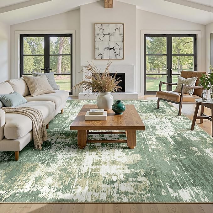 Washable Area Rugs 9'x12' Non-Slip Modern Abstract Soft by RELEANY