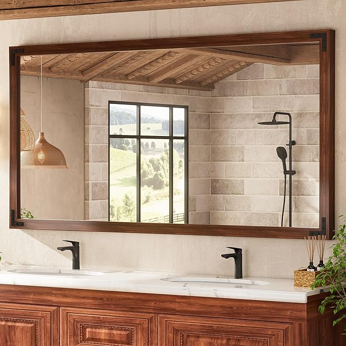 TETOTE 72 x 36 Walnut Wood Mirror by TETOTE