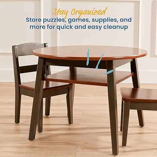 ECR4Kids Hideaway Table and Chair Set, Kids Furniture, Dark Walnut/Grey Wash - Image 4