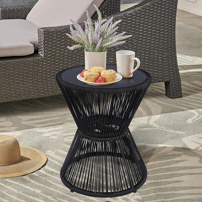 LEWIS&WAYNE Small Outdoor Side Table Patio 20’’ H Woven Rope Hourglass End Table - Image 2